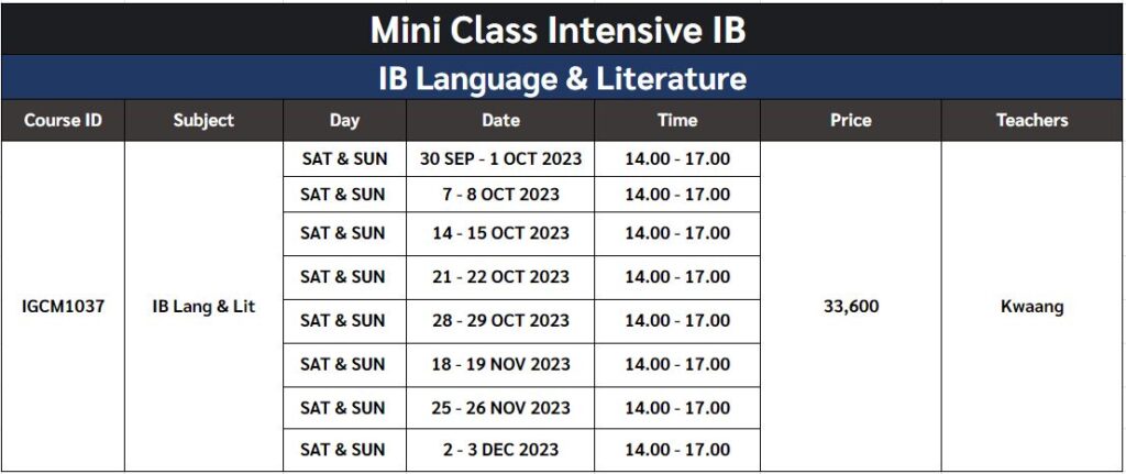 ib lang lit table by kru kwaang - ignite a star