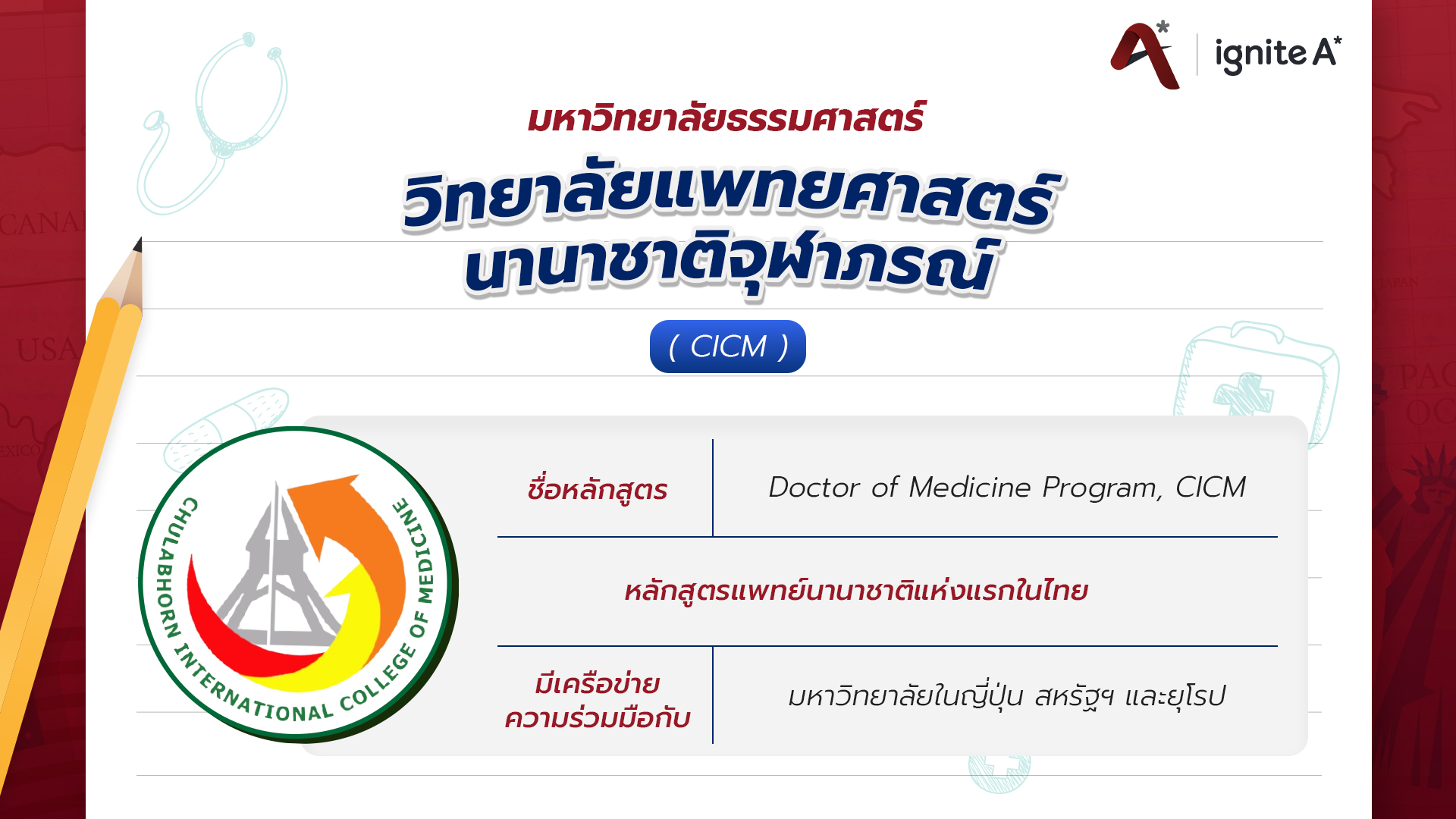 ทำความรู้จักวิทยาลัยแพทยศาสตร์นานาชาติจุฬาภรณ์ CICM - Banner - ignite a star